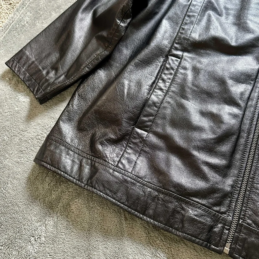 Vintage M JULIAN WILSONS Leather Jacket Mens XL Black Y2K Quilted Lined Zip